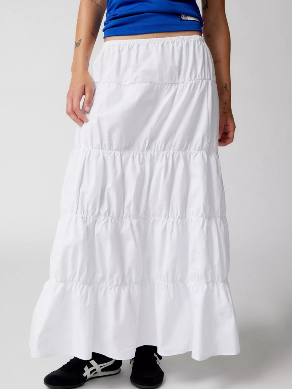 Ecote Shawna White Cotton Petticoat Skirt Gathered Tiered Victorian Prairie M